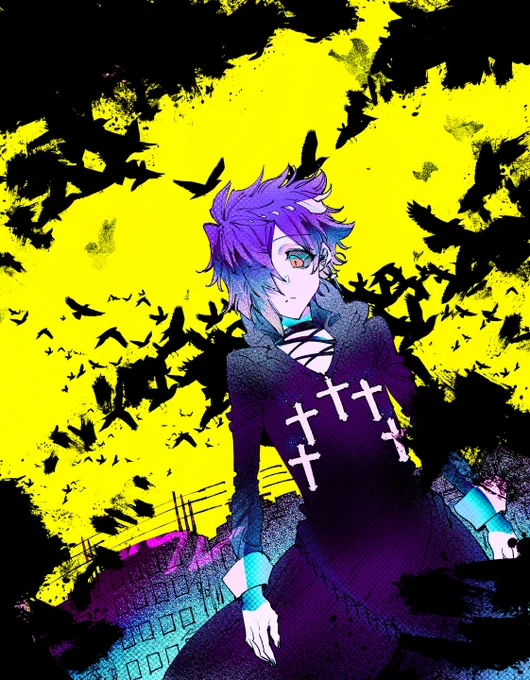 赤青紫黄 #絵を彩度100にすると超派手 