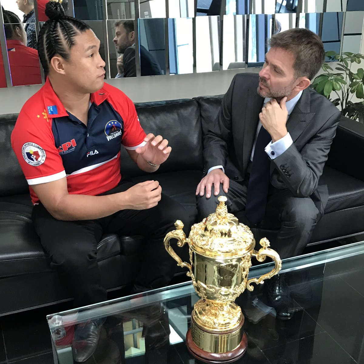 JovanMasalunga's tweet photo. #Onthisday in 2018 it was an honour to have brought The @rugbyworldcup to @ukinphilippines &amp; meet Alastair Totty, Dep. Head of Mission.

#FilipinoBritish #FilBrit #RWC2019 #RWCTT #WebbEllis #PhVolcanoes #PhilippineRugby #PRFU #itsmorefuninthephilippines #rugbylife #livingthedream https://t.co/StRNa1pJ8k