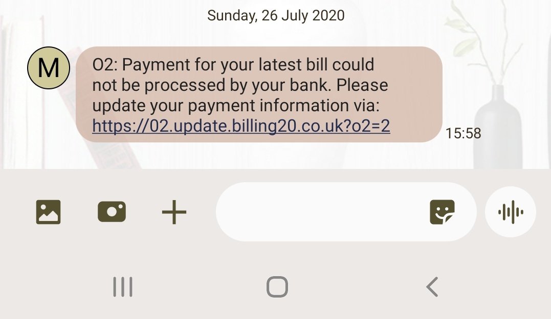 Lisa_Anders_'s tweet photo. @O2 is this a scam? Presuming you wouldn't ask for payment details in a text? My last bill went through fine 🙃 https://t.co/uI4JfG4L7L