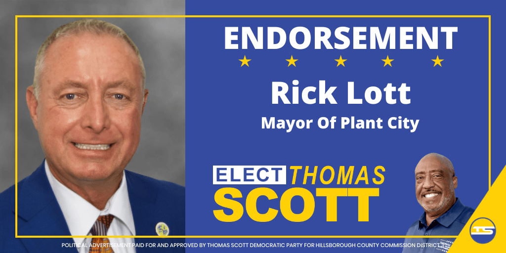 ElectTScott's tweet photo. As mayor of Plant City, Rick Lott knows what kind of leader will be needed to help Hillsborough County navigate the uncertain waters ahead of us. I have helped Hillsborough County to achieve notable outcomes and will do it again.  Thanks Rick for your endorsement.

#Endorsement https://t.co/YukrEFhtWL