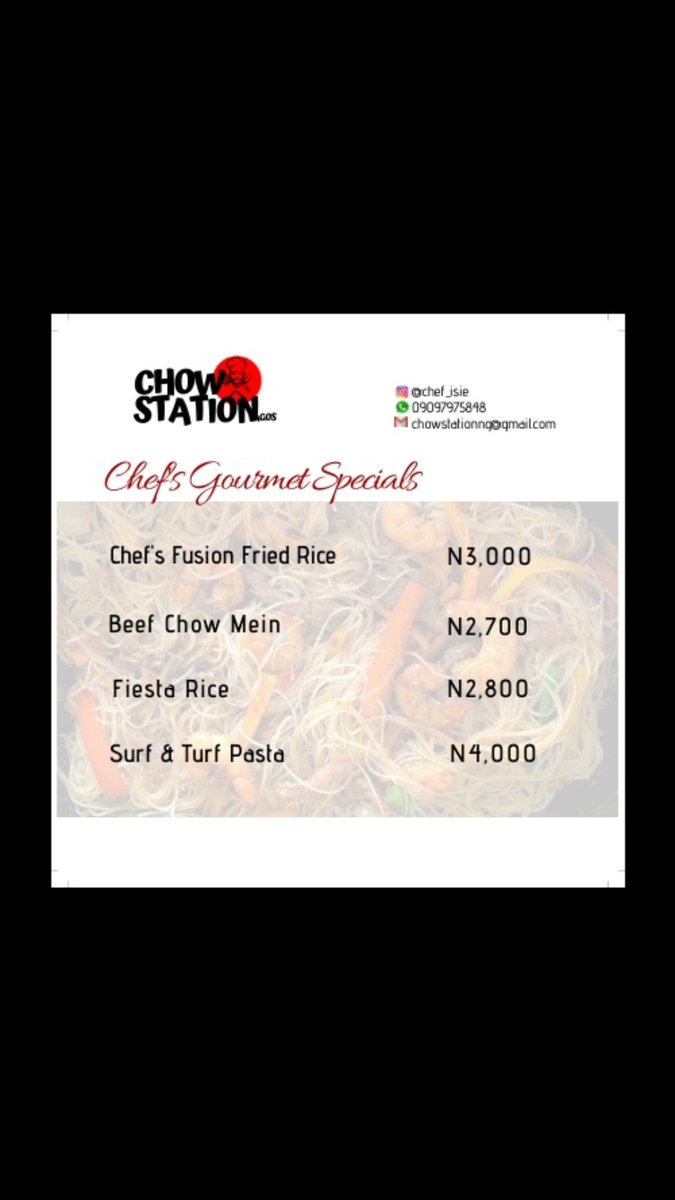 Chef_Isie's tweet photo. @_DammyB_ The Chowmaster has you at heart with mouth-watering menu. https://t.co/Naa9Eo7VCl
