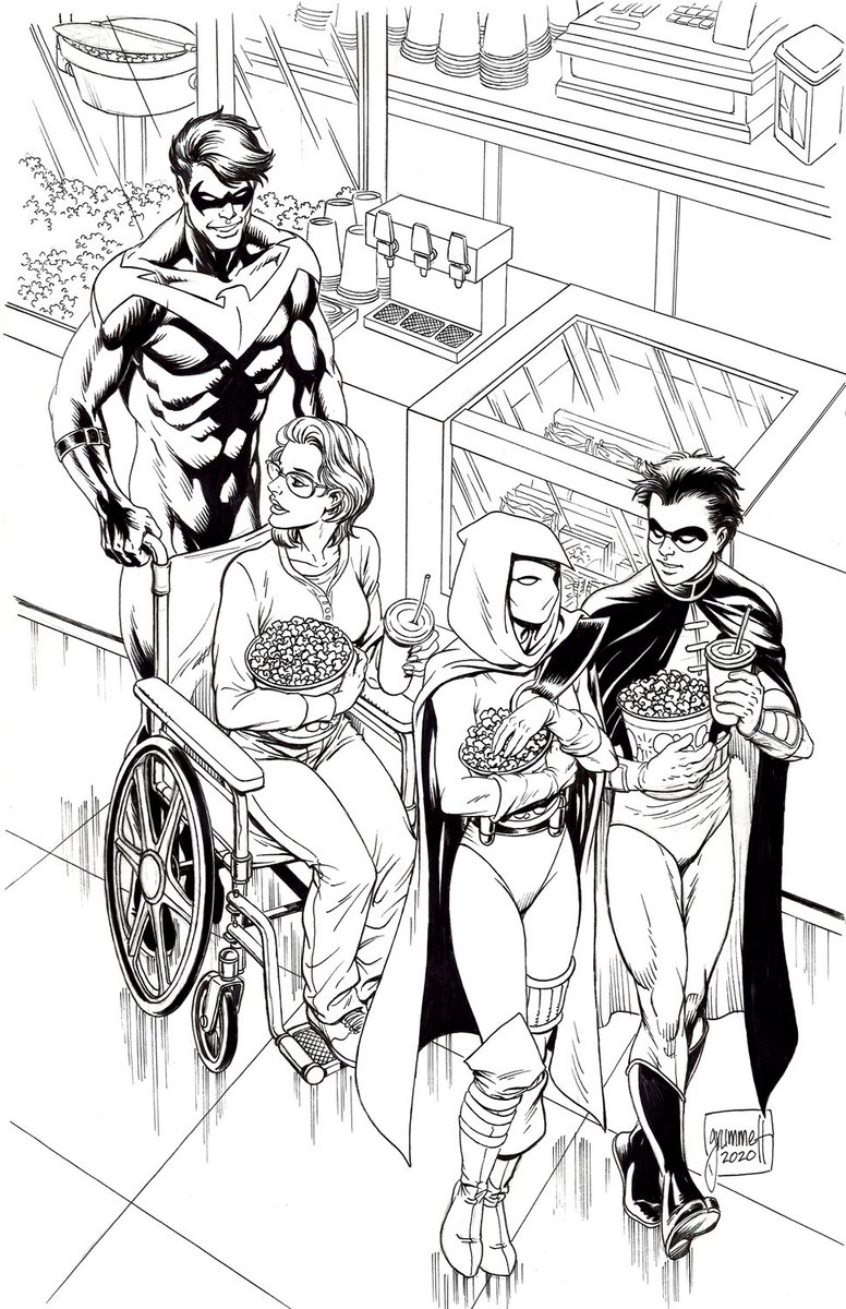 Nightwing &amp; Oracle, Robin &amp; Spoiler.

Double Date commission by Tom Grummett.