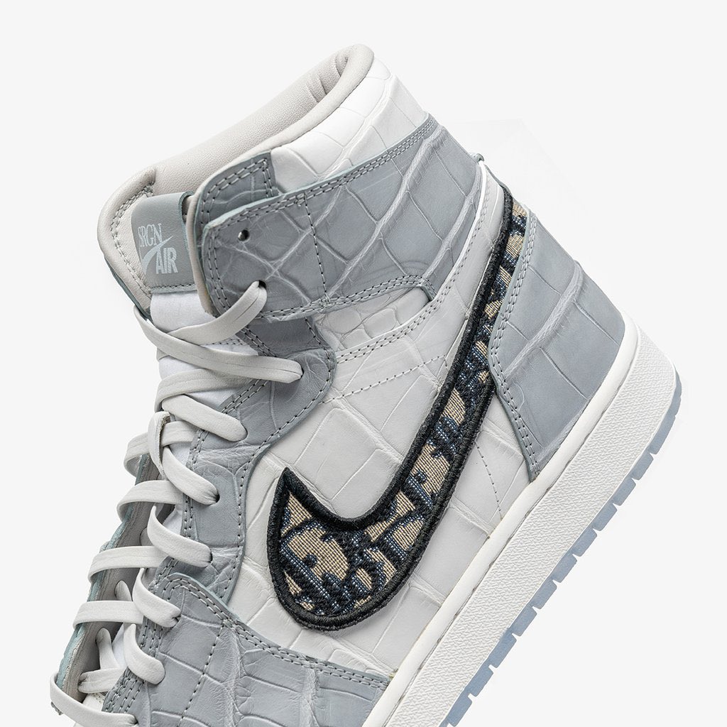 ComplexSneakers's tweet photo. .@TheShoeSurgeon recrafted lux versions of the Dior x Air Jordan 1 with light grey and white croc. Better than the original? https://t.co/EQKTS852IP