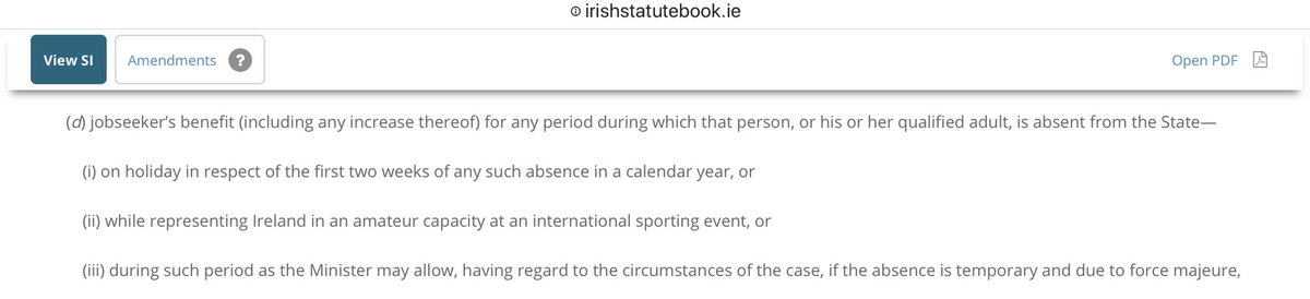 Here’s the regulation the SI seeks to amend.Note that previously it was permissible to travel for a two week holiday a year, but now that holiday is only permissible if it in line with a voluntary advice document.