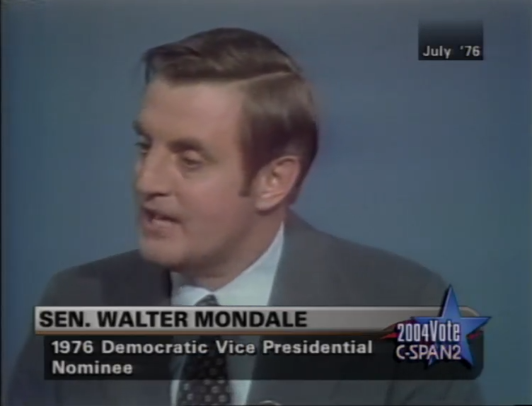 1976 (D): Walter Mondale's vice-presidential nomination acceptance speech  https://www.c-span.org/video/?3436-1/mondale-1976-acceptance-speechExcerpt of 1992 interview with  @SteveScully about how Mondale joined Jimmy Carter on the ticket:  https://www.c-span.org/video/?c4895164/user-clip-walter-mondale-jimmy-carters-1976-vice-presidential-running-mate