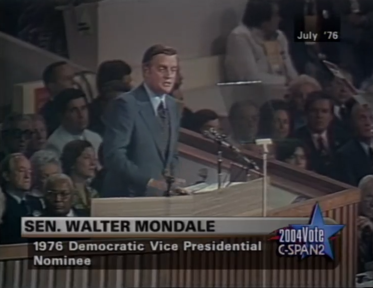 1976 (D): Walter Mondale's vice-presidential nomination acceptance speech  https://www.c-span.org/video/?3436-1/mondale-1976-acceptance-speechExcerpt of 1992 interview with  @SteveScully about how Mondale joined Jimmy Carter on the ticket:  https://www.c-span.org/video/?c4895164/user-clip-walter-mondale-jimmy-carters-1976-vice-presidential-running-mate
