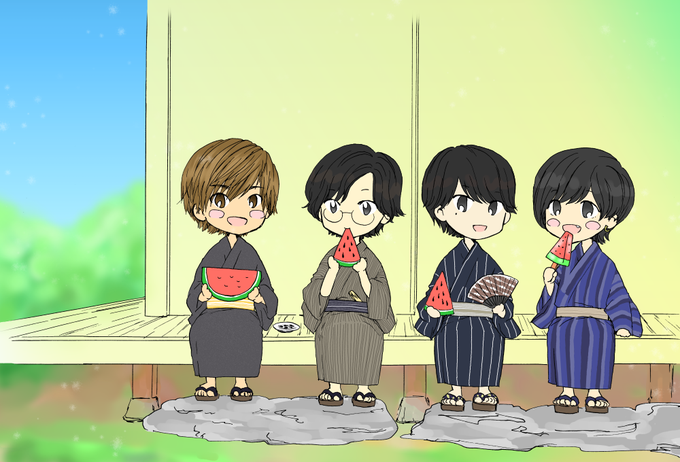 スイカと縁側の夏のtwitterイラスト検索結果
