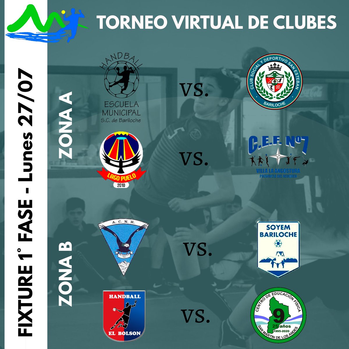 ACHLS1's tweet photo. 🔹️ TORNEO VIRTUAL DE CLUBES 🔹️⠀
Compartimos el fixture de la primera fase del torneo en el que se cruzan los clubes de la misma zona.⠀
⠀
Anda a nuestra cuenta de instagram y mira el reglamento para participar!
⠀
MAÑANA ARRANCAMOS EL TORNEO 🤾‍♂️🥅🤾🏼‍♀️ https://t.co/X3LWGOcUsw