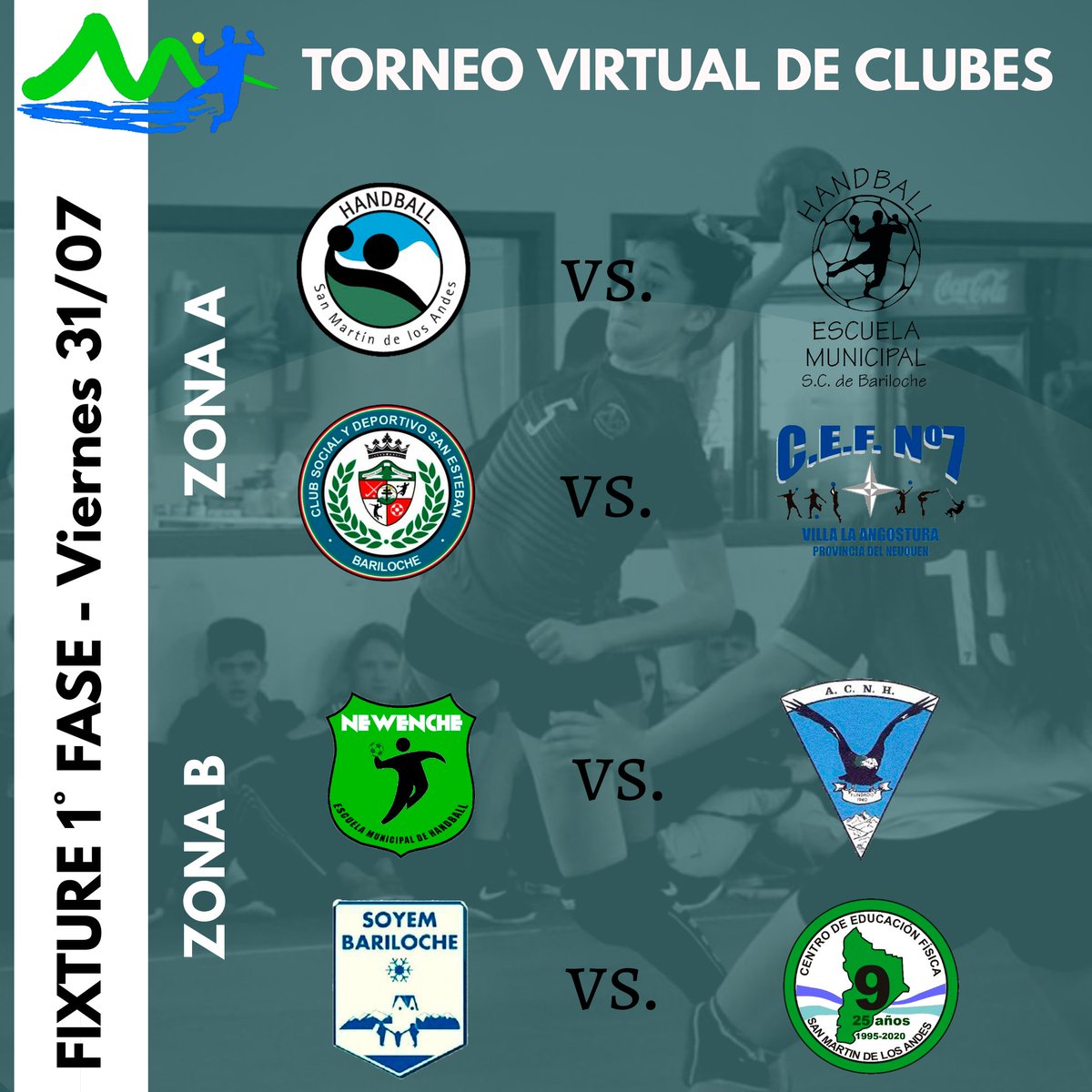 🔹️ TORNEO VIRTUAL DE CLUBES 🔹️⠀
Compartimos el fixture de la primera fase del torneo en el que se cruzan los clubes de la misma zona.⠀
⠀
Anda a nuestra cuenta de instagram y mira el reglamento para participar!
⠀
MAÑANA ARRANCAMOS EL TORNEO 🤾‍♂️🥅🤾🏼‍♀️