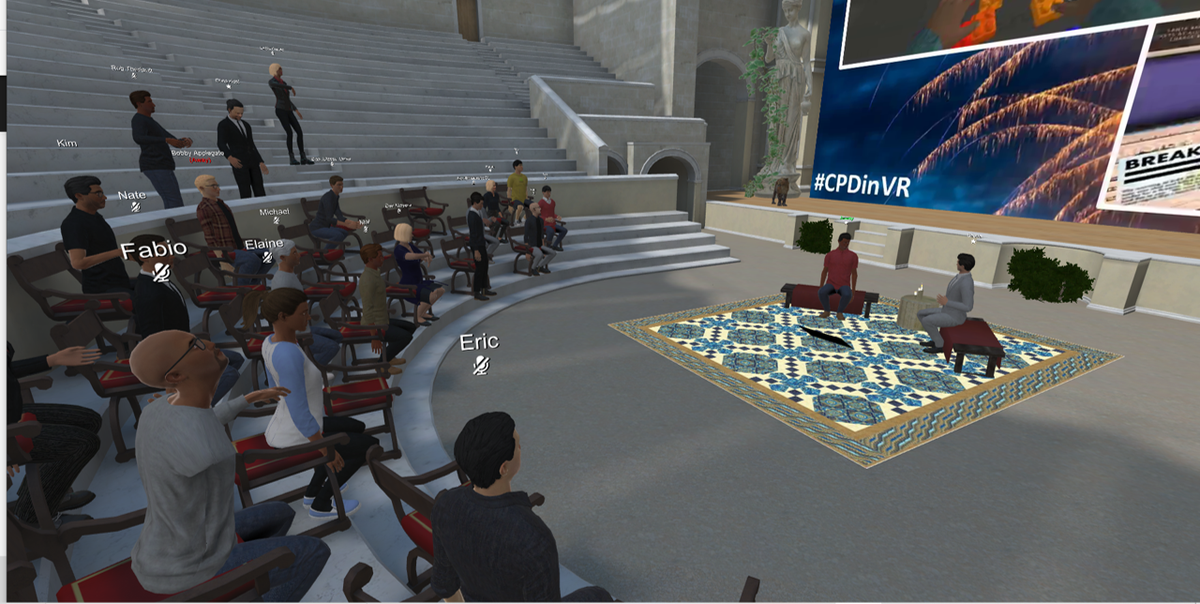 #CPDinVR event hosted by <a href="/steve_bambury/">Steve Bambury</a> talking with Jeremy Bailenson in <a href="/vreducation/">VR HoBBy</a>.  Lovely 3rd Anniversary event kick-off in a new environment via <a href="/deep_rifter/">Chris Madsen</a>  reflecting on the past, present and future of #VR.