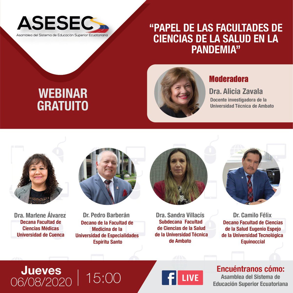 ASESEC1's tweet photo. #WebinarGratuito 🗣

No te pierdas el evento académico organizado por la #Asesec; que reúne a expertos internacionales para abordar el tema: 

☑️ “Papel de las facultades de ciencias de la #Salud en la #pandemia”.

🗓 06/08/2020
⏰ 15:00

¡Te Esperamos! 

#AsesecPorLaEducación https://t.co/oWThLcVnCy