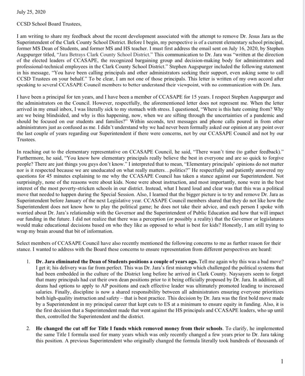 HOPEforNevada's tweet photo. “Instead of looking outward at how and when you could remove @SuptJaraCCSD from his current position, let’s instead look within ourselves and see how the actions of the Board and the actions of CCASAPE Council impact his leadership.” #AdminsSpeakOut #1ForKids @CCSD_Trustees https://t.co/pT3LkHbQYe