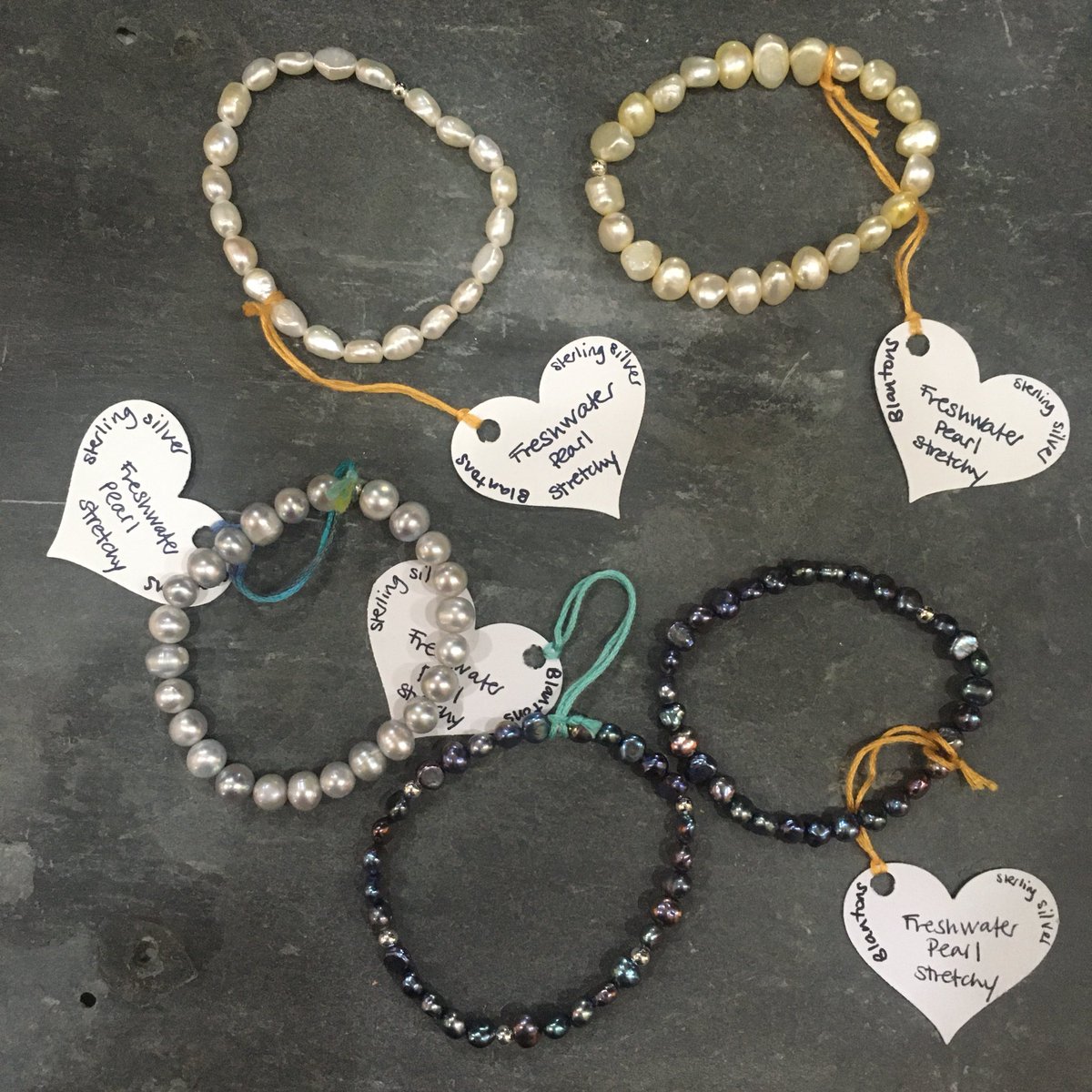 blantonsdesigns's tweet photo. Finally back trading at market - Monmouth and Cirencester so far but you can always buy from my Etsy shop and social media too - these freshwater pearl stretchy bracelets are £25  in various colours - with an added feature of a sterling silver bead covering the knot xx https://t.co/x20XJdCDQb