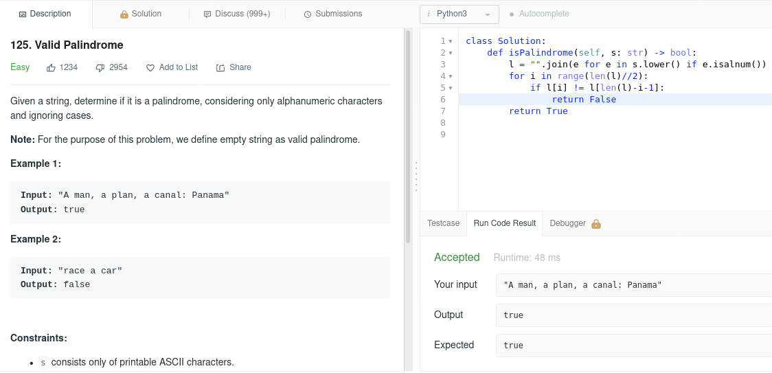 #Python Solution to #leetcode problem Valid Palindrome.
What can be improved ?