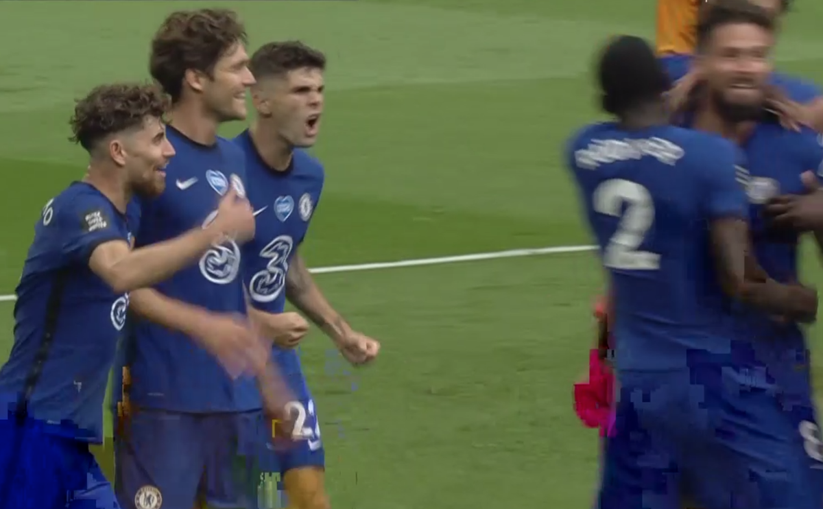 sluggahjells's tweet photo. The Olivier Giroud goal reaction and Chelsea team reaction to going up 2-0 on Wolves.
They will be returning to The @ChampionsLeague barring a catastrophic second half. #CHEWOL #PLFinale https://t.co/jTZwYT4yP8