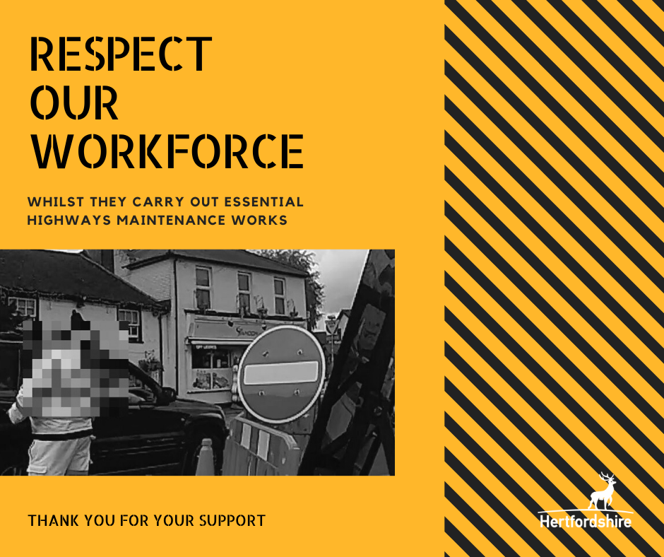 Herts_Highways's tweet photo. Despite their hard work to keep our #Hertfordshire roads safe, our crews do not always receive the respect they deserve. Please be conscious of your behaviour, we want all our colleagues to get home safely to their families at the end of each day. #RespectOurWorkforce #StaySafe https://t.co/9eIKBfbmG1