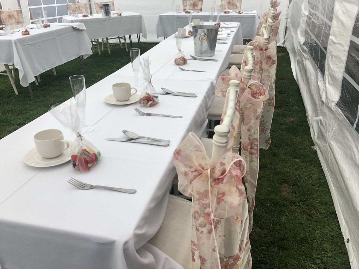 rainbowlinen's tweet photo. Great to be back doing what we do best , intimate wedding today . Loving these Floral Rose Organza Sashes with Crisp White Linen #rainbowweddingshop #weddings #sashes #tablelinenhire https://t.co/PjOQGiqK9r