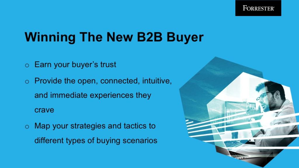 forrester's tweet photo. Today’s B2B buyers don’t want persuasion, they expect transparency and partnership. Download our ebook to improve your buyer experiences and tactics: https://t.co/dCMxmtLDuU #ForrB2B https://t.co/a7KfYOx9y6