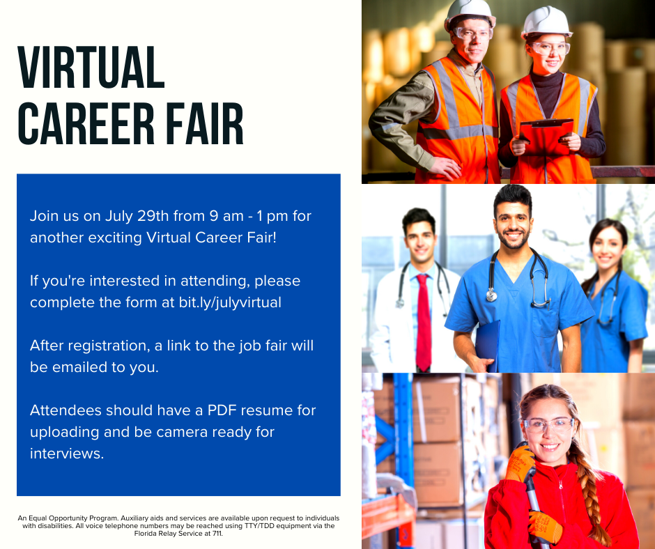 Don't miss your opportunity to speak with great employers and community resources. Visit bit.ly/julyvirtual to register for this event.