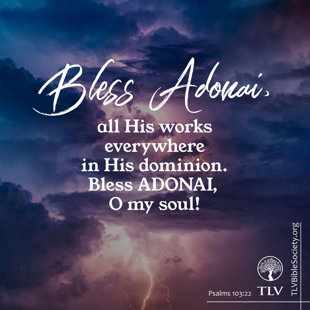 TLVBible's tweet photo. “Bless ADONAI, all His works everywhere in His dominion. Bless ADONAI, O my soul!”
Psalms 103:22 TLV

#tlvbible #verseoftheday📖 #scriptureverseoftheday  #biblereading #treeoflifeversion https://t.co/ZN8TnT6kEI