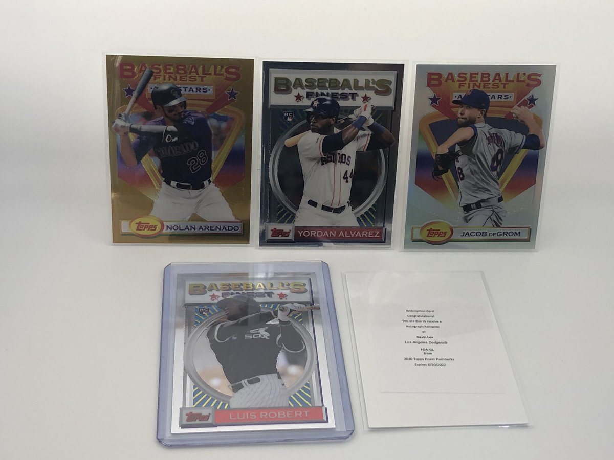 gulletquencher's tweet photo. Box #2 of Topps Baseball’s Finest came with a haul and choice expletives as well.  Thanks to my buds for enduring an auditory assault while I pulled the Robert RC and the Lux Auto Refractor in the following pack. #collect #thehobby https://t.co/mWtdszvZ60