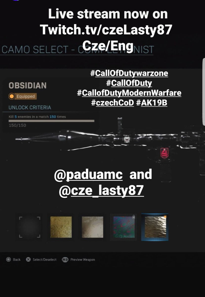 czeLasty87's tweet photo. We live play and streaming on https://t.co/jLzoAu1otj 
 #callofduty #callofdutywarzone #callofdutymodernwarfare as 
Anti Kovid19 Boys regiment with @marcoscp #Ak19B @AK19B 
Join us on our stream and say Hi or playing with our regiment. Its a chill sunday.great day for all https://t.co/cOWNcZIBHM