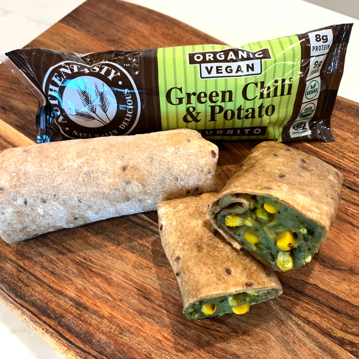 authentasty's tweet photo. Organic Vegan Green Chili &amp; Potato Burrito. Green chili, roasted corn &amp; hearty potato filling wrapped in a healthy whole grain flax seed tortilla. Low Sodium, 8g of Protein, 9g of Fiber. Satisfyingly delicious. Find us at Southern California ALDI stores. #aldiusa, https://t.co/kKyLxbESMC