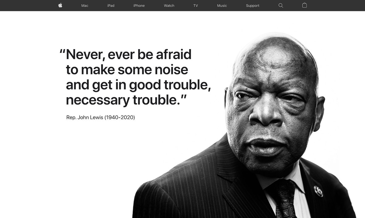 The beautiful tribute to civil rights leader John Lewis on Apple's homepage has been added to our Apple.com history page.

versionmuseum.com/history-of/app…

#apple #johnlewis #civilrights #blm #design #ui #ux #js #html #webdesign #javascript