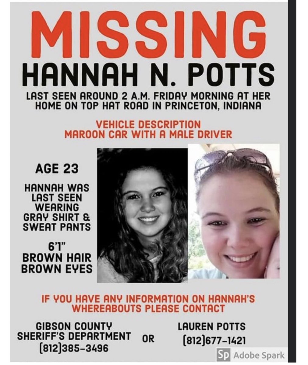 ‼️MISSING‼️ Hannah Potts has just been kidnapped on Friday! She recorded a Facebook live talking about it to try and get help and it’s so scary 🥺 You can hear the audio in this link: tinyurl.com/y5wgkw7w  or see attached transcript... 😤😫 She was taken from Princeton Indiana