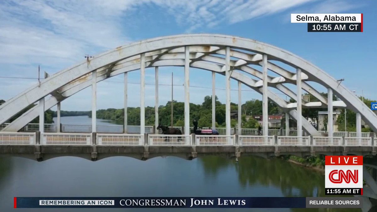 ThomasDBradley's tweet photo. I'm not gonna lie. I cried when the late Congressman #JohnLews crossed the Edmund Pettus Bridge one last time. #goodtroube https://t.co/AfREsv1z6C