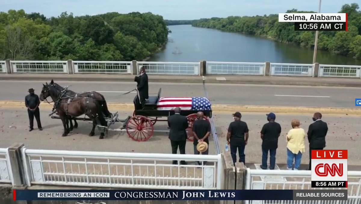ThomasDBradley's tweet photo. I'm not gonna lie. I cried when the late Congressman #JohnLews crossed the Edmund Pettus Bridge one last time. #goodtroube https://t.co/AfREsv1z6C