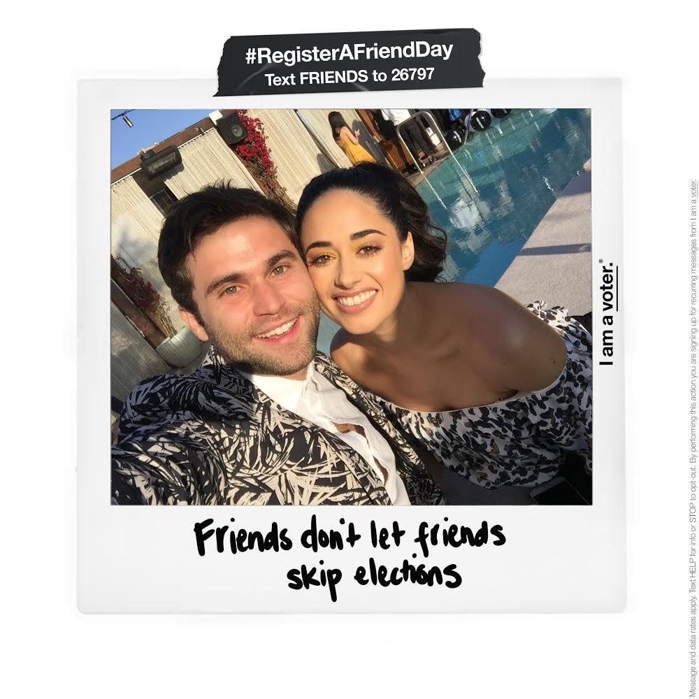 Here with my bestie @JakeBorelli to remind you that friends don’t let friends skip elections. We have 100 days until Election Day! Join me & @iamavoter_ in our mission to register 100,000 voters on this #RegisterAFriendDay. Text FRIENDS to 26797 to make sure you are registered! https://t.co/1wlnnHiJqE