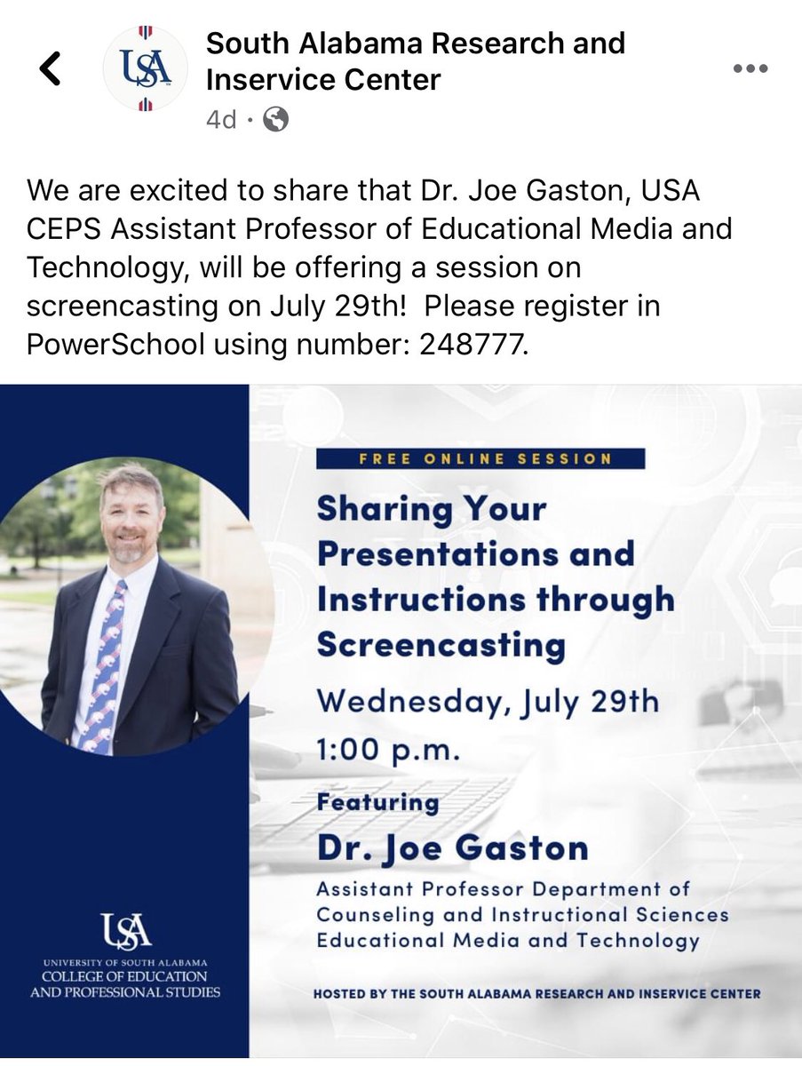 windymarlene's tweet photo. This conference put on by the University of South Alabama would be perfect for anyone teaching remotely this fall. https://t.co/ymO67AUtMR
