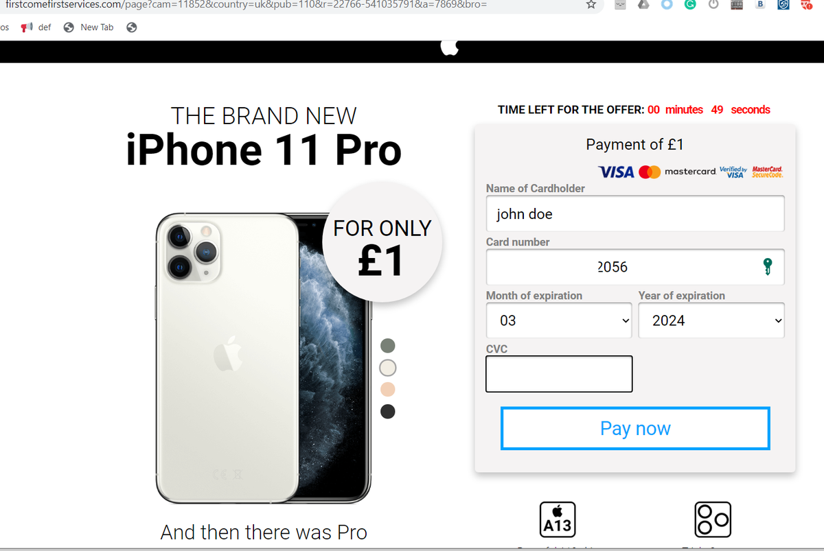 Next, once you will enter your card, your browser will visit about 12 different websites, with no available information. / pages will return 403 or empty responses. Portscan/dirb won't show anything interesting. But you will loose £1.