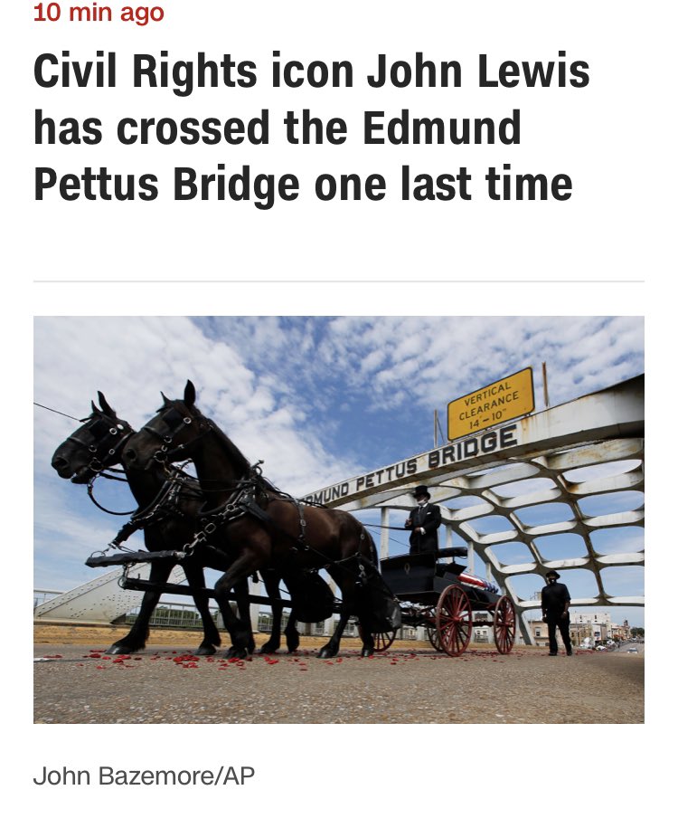 revwinnie's tweet photo. The caisson carrying Congressman JohnLewis crossed the iconic #EdmundPettus bridge for the last time. 
🦠🤧 https://t.co/AvVFuL0PdM