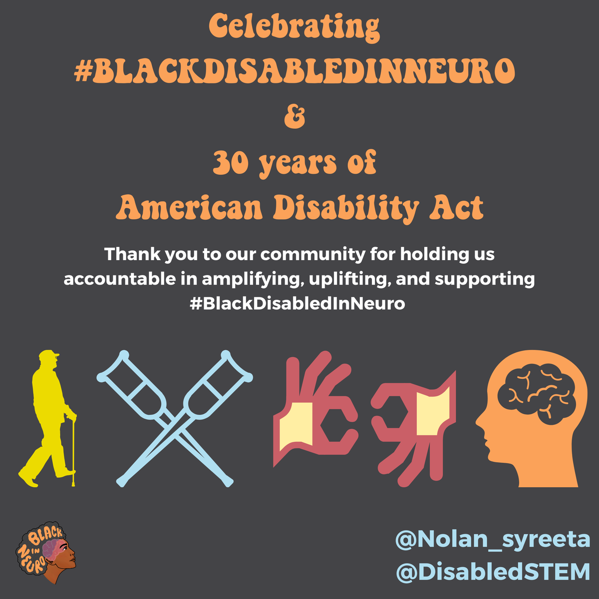 BlackInNeuro's tweet image. In honor of the 30 year anniversary of the American Disabilities Act #ADA, we're recognizing a few #BlackDisabledInNeuro pioneers who have helped pave the way for us.