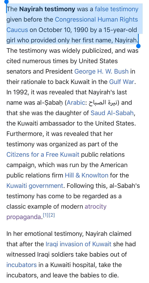 Then there's the victim testimony. It's very difficult to reject Victim Testimony, makes you feel like a Holocaust Denier or something, but some facts need to be laid out clearly: the USA *knows* this. They know how well "atrocity propaganda" works. https://en.wikipedia.org/wiki/Atrocity_propaganda