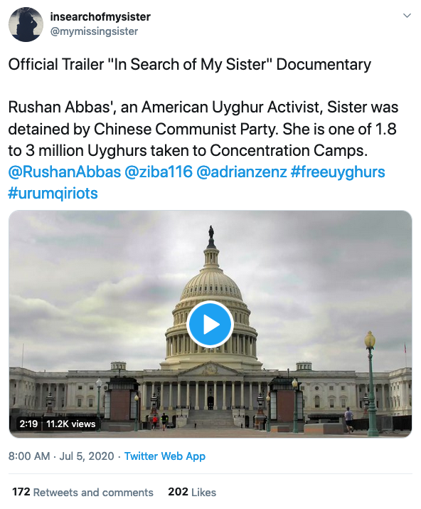 So, with that in mind, what about projects like the Xinjiang Victims Database at Shahit dot biz? So many sad stories!Well, you need to dig in!Rushan Abbas is featured in it repeatedly. Rushan Abbas worked as a translator for Bush in Guantanamo Bay! She thinks GB > China.