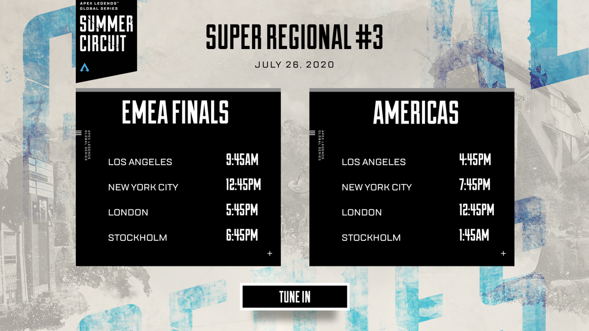 PlayApex's tweet photo. It's about to go down! Super Regional 3 of the ALGS Summer Circuit kicks off now with the EMEA Finals followed by the Americas at 4:45pm PT. Who will come out on top this week? Let's find out. 😎 

🔴 : https://t.co/fadORnSZHs
🟣: https://t.co/IYxlmwVaqd https://t.co/VewnLyzwDU