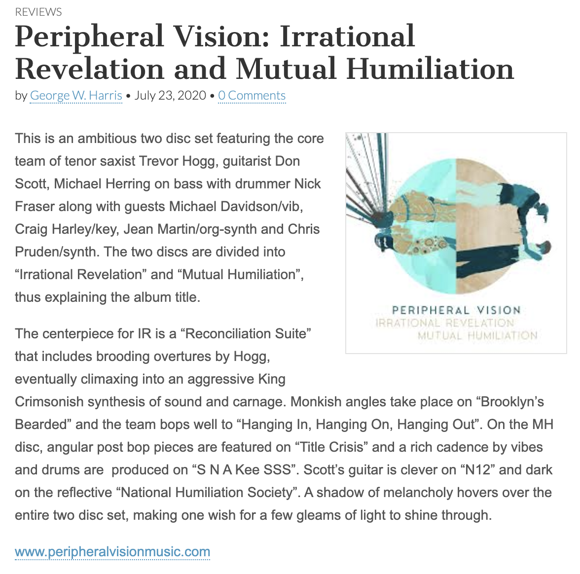 peripheralmusic's tweet photo. Thank you George W. Harris of @JazzWeekly for the honest and detailed review of 'Irrational Revelation' and 'Mutual Humiliation'!
Check it out today:
https://t.co/R5cDM5XvPi
@OGPublicity @dangerherring @donscottgtr @trevorhogg #JazzWeekly #Review https://t.co/azgJagG49i
