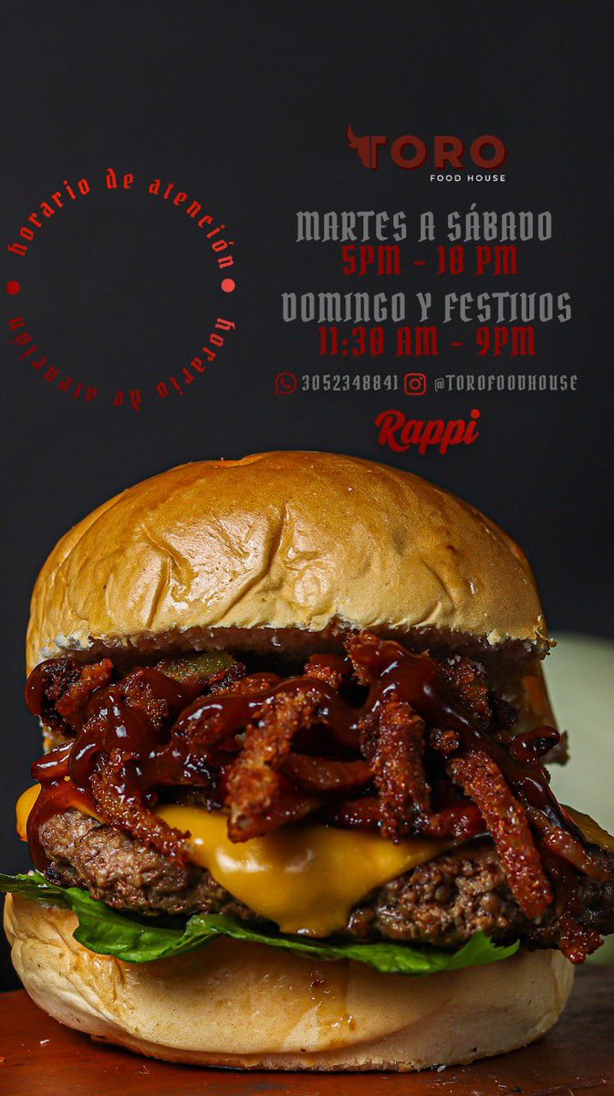torofoodhouse's tweet photo. Primero que nada, buenos días! 

Aprovecha tu día de descanso disfrutando de una espectacular #ToroBurger, hoy puedes hacer tus pedidos desde las 11:30 AM! https://t.co/7FFUzoCXxy