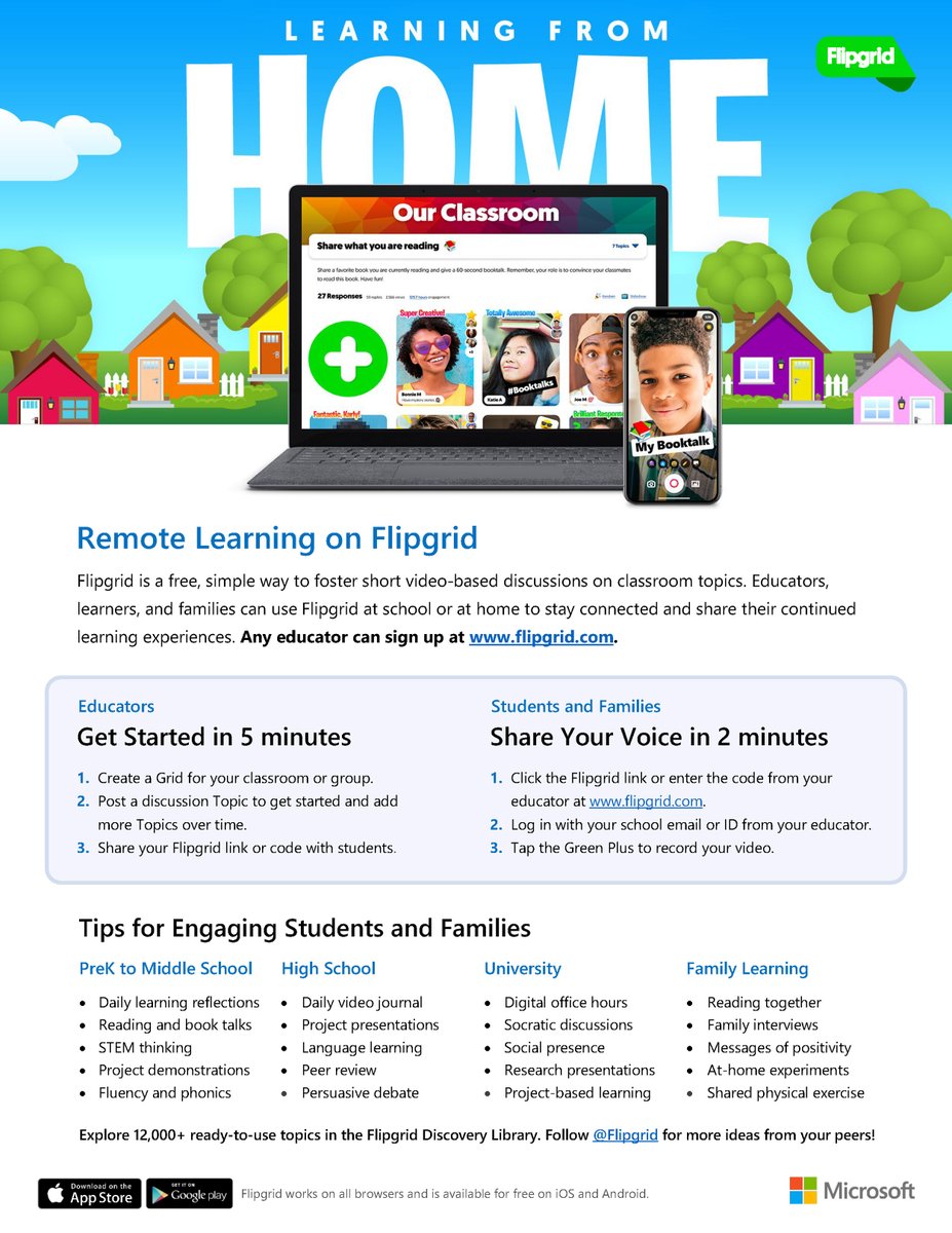 MicrosoftFlip's tweet photo. This one page PDF contains all the information you need to get started using @Flipgrid in a remote learning environment.

Learn more at https://t.co/hnRRGFQ2xd

#FlipgridForAll 💚 https://t.co/NpdKWC9ZF4