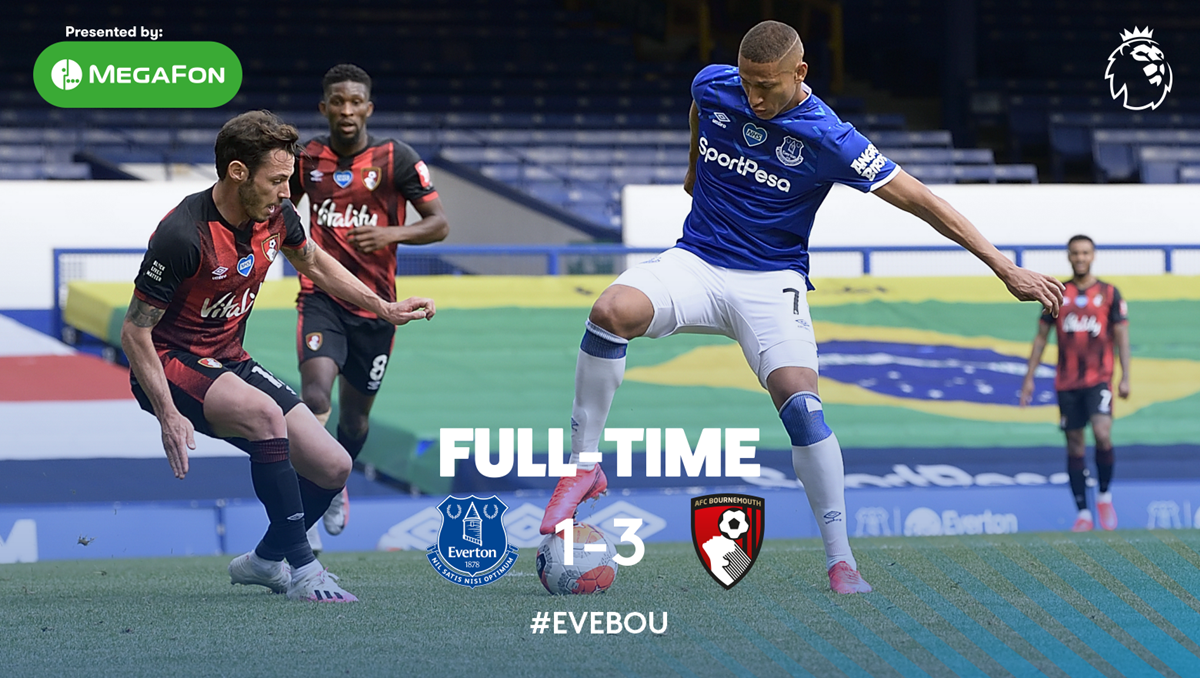 Everton's tweet photo. FT. We end the season with defeat.

🔵 1-3 🍒 #EVEBOU https://t.co/95ahgQo57P