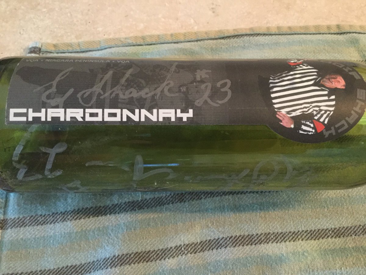 misterleggett's tweet photo. #RipShack #EddieShack and he even had is own wine! Clear the track! His laughter will be missed. He hand signed this bottle of chard from Niagara. https://t.co/lcQKFQElXI