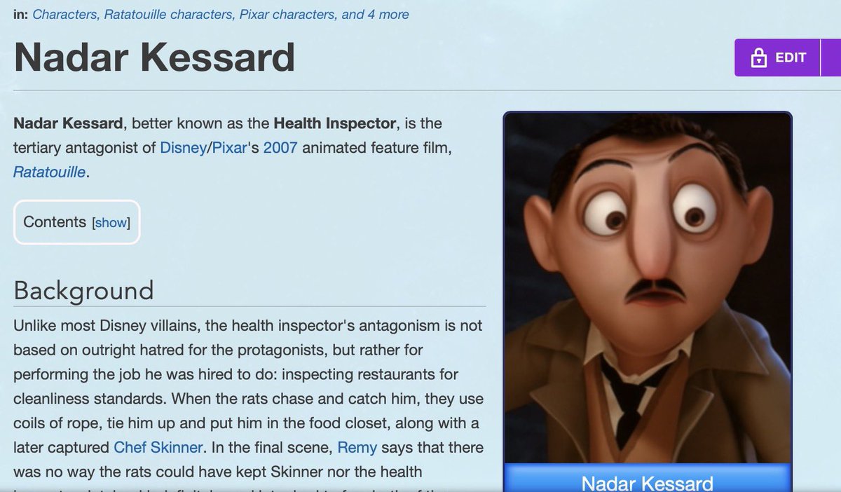 persodisney's tweet photo. @BradBirdA113 @Pixar can You confirm us the name of the Health Inspector in Ratatouille ? Is it Nada Lassard ? Nadar Kessard ? Nadar Lessard ? Looks confused... Thanks for response ! 🐀👨‍🍳@ChroniqueDisney #ratatouille #pixar https://t.co/Vw9ZhCPnE5