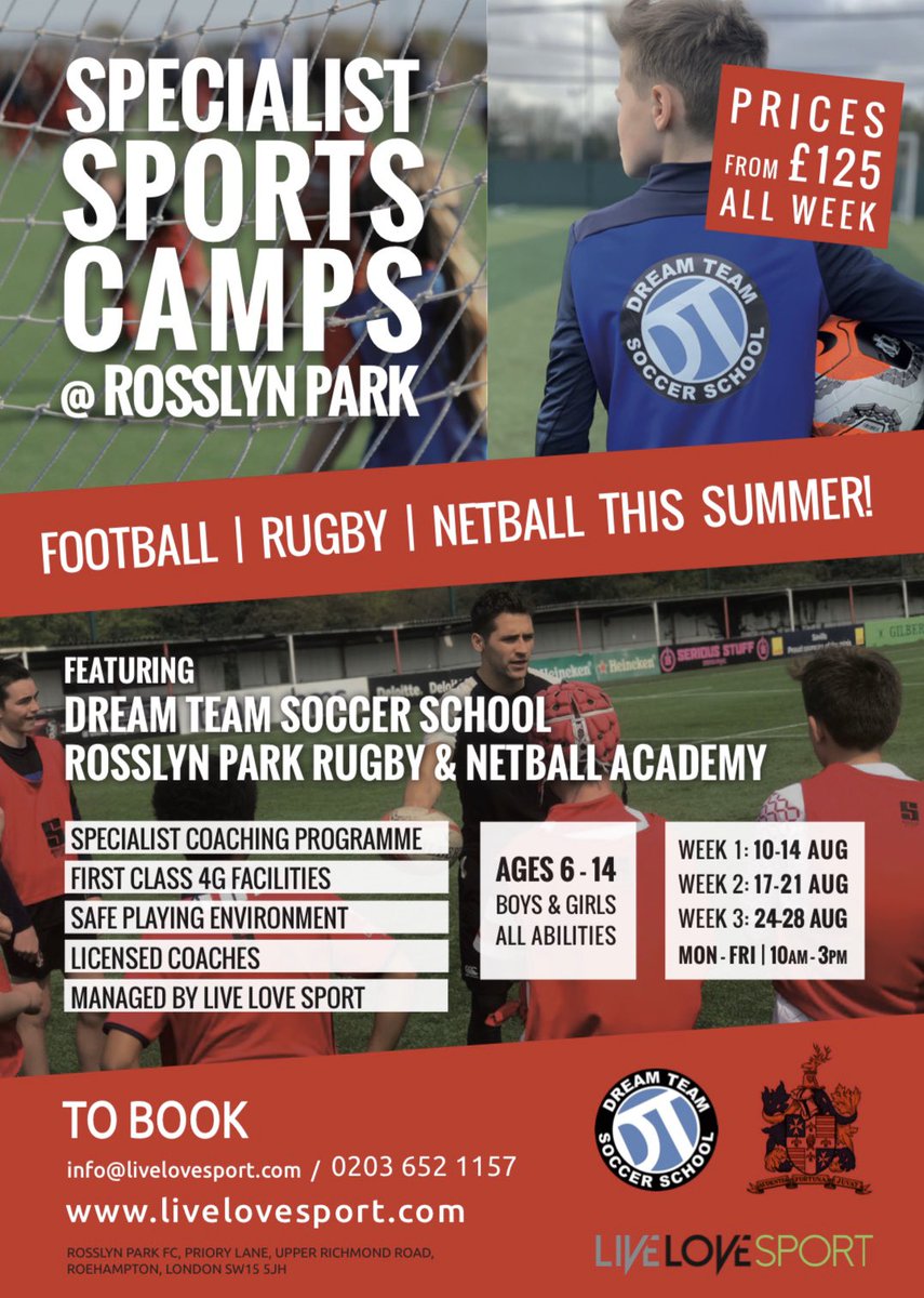 rosslynpark's tweet photo. ☀️ SUMMER TRAINING CAMPS ☀️

We are still taking bookings for our @i_livelovesport Specialist Sports Camps this August ⚽️🏉🏐

Book your place https://t.co/9PyI9nVXnK

#OneParkOneClub https://t.co/7BZFYI6Leb
