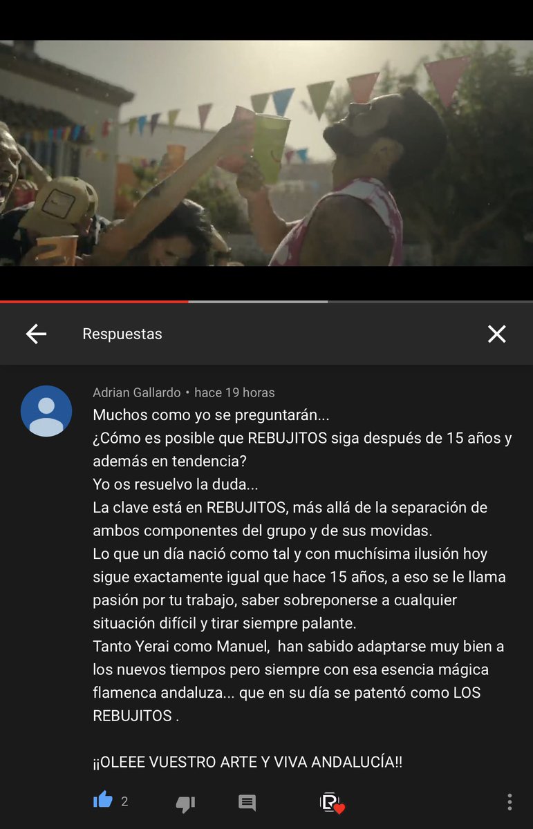 LosRebujitos's tweet photo. Enganchado a vuestros COMENTARIOS de la canción y del vídeo en #YouTube!
GRACIAS por el apoyo!
🎬 https://t.co/L0x8OT0of7 https://t.co/VtSNDl3HBK