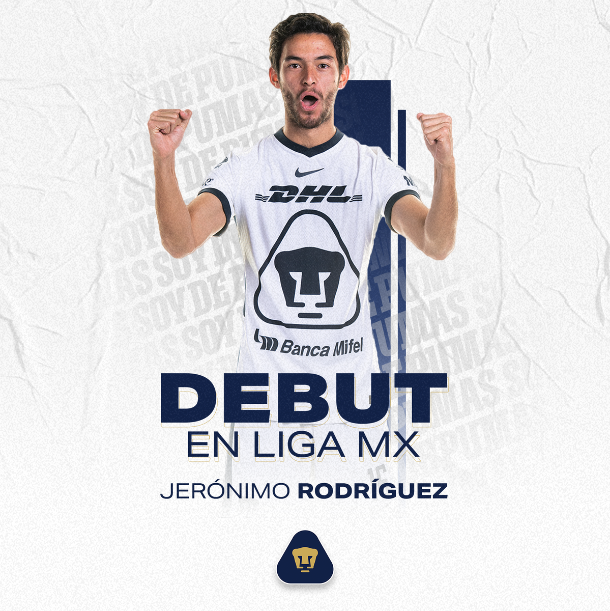 PumasMX's tweet photo. ¡Felicidades por tu debut en Primera, Jero! 

#SoyDePumas #Volveremos https://t.co/rXOqtHCmZQ