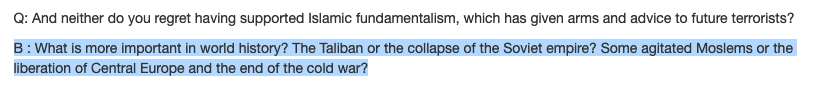 Anyway, so we know about this project about breaking up China.The next big important thing, as it pertains to Xinjiang specifically, is the US funding and arming of terrorists.Brzezinski in 1998 could not make it more clear: the USA wants to drag China into an "Afghan trap"