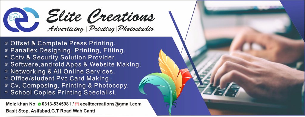 ecelitecreation's tweet photo. #Elite_Creations®️
#Advertising #Printing #Photostudio
#Desiging #Composing #addposting #Panaflexdesign #Panaflex #Standy #signboardmaker #Printing #ShirtPrinting #MugPrinting #Keychain #Shield #shieldmaker #Brochure #Artpaper #Billbook #Cashmemo #Carbon #A4 #A3 #Printing #Press https://t.co/B6OKAz2T96